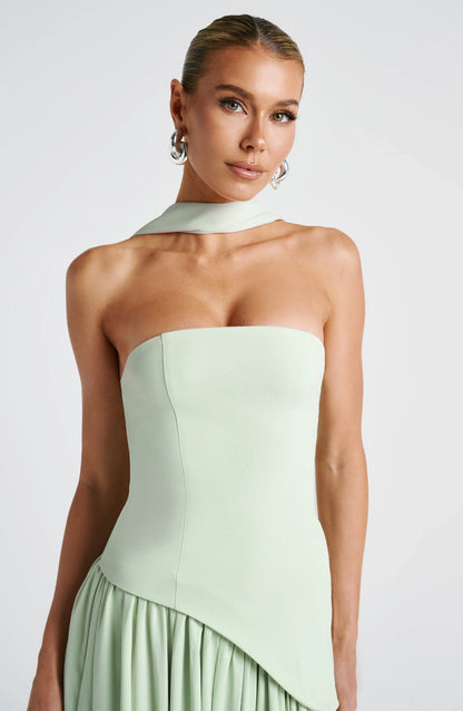 Doris | Structured Strapless Maxi Dress with High Slit