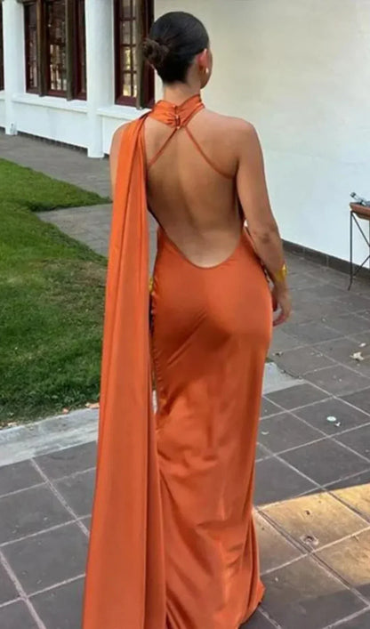 Draped one-shoulder evening maxi dress