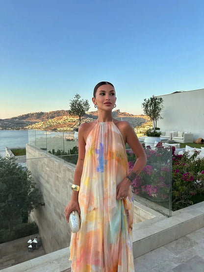 Open-back printed maxi dress