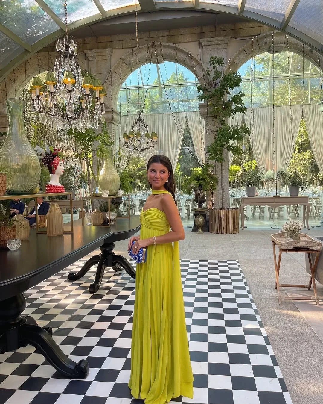 Lime yellow pleated maxi dress