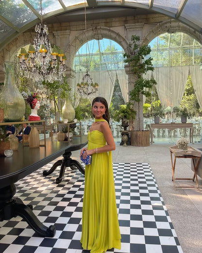 Lime yellow pleated maxi dress