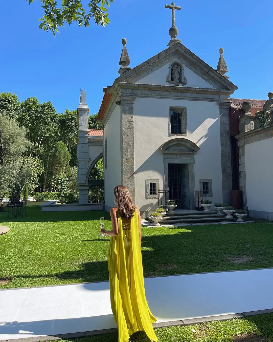 Pleated yellow summer maxi dress