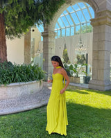 Yellow pleated maxi dress