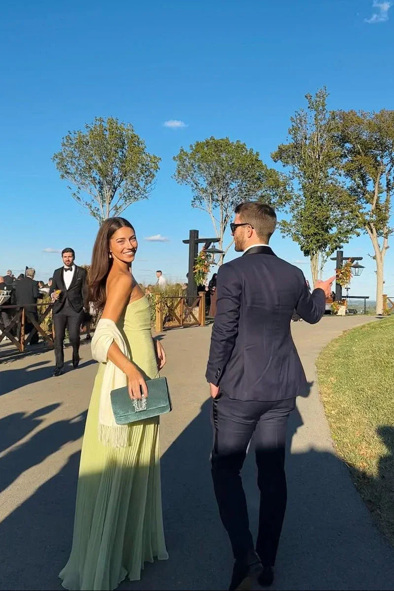 Flowing green pleated maxi dress