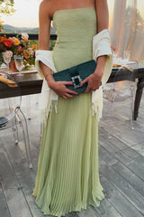 Green pleated maxi dress