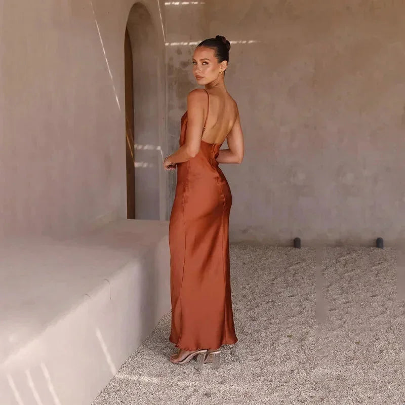 Wilhelmina | Satin Cowl Neck Sleeveless Maxi Dress