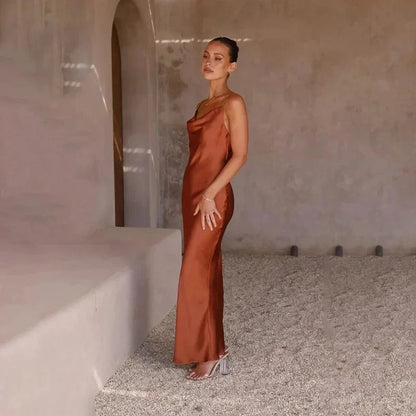 Satin cowl neck maxi dress in varied colors