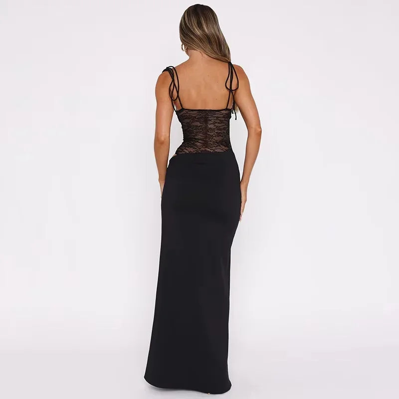 Lucienne | Lace Panel Strapless Bodycon Maxi Dress