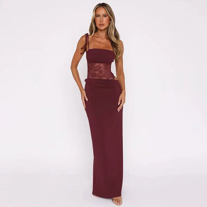 Lucienne | Lace Panel Strapless Bodycon Maxi Dress
