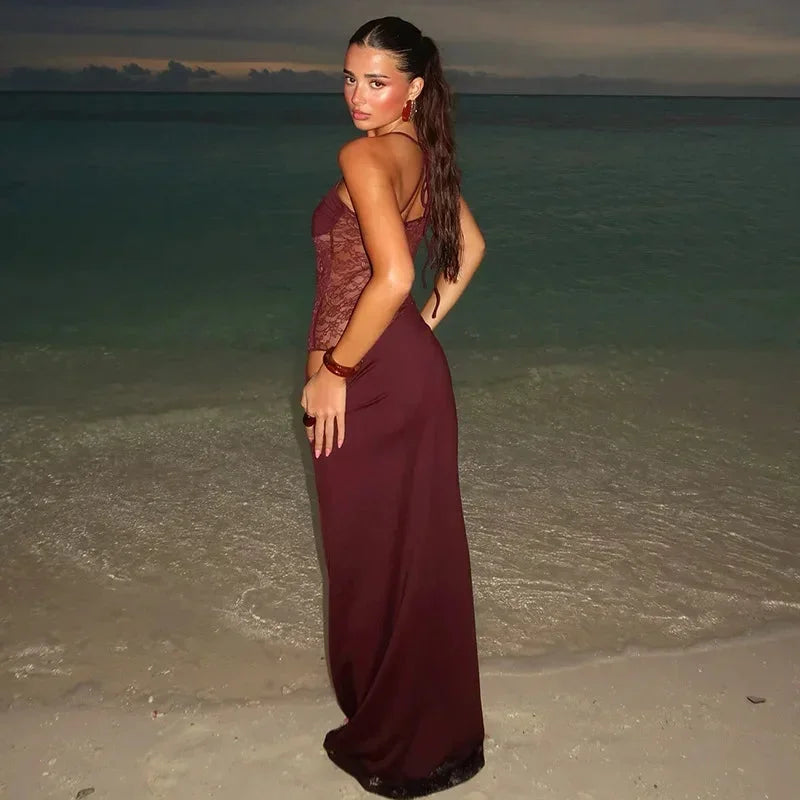 Lucienne | Lace Panel Strapless Bodycon Maxi Dress