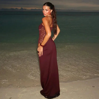 Lucienne | Lace Panel Strapless Bodycon Maxi Dress