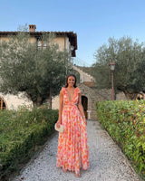 Floral sleeveless maxi dress in orange