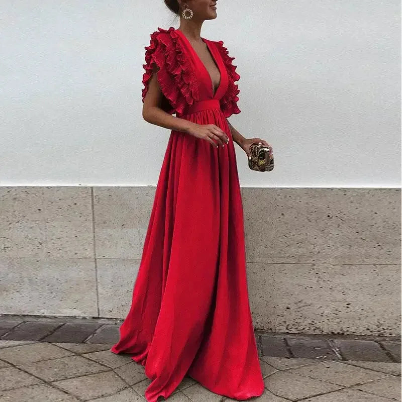Lightweight flowy maxi dress with ruffle sleeves