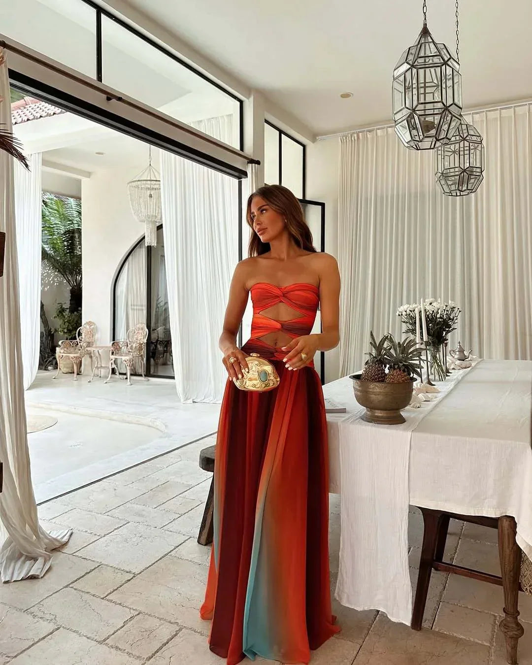 Strapless flowing summer maxi dress