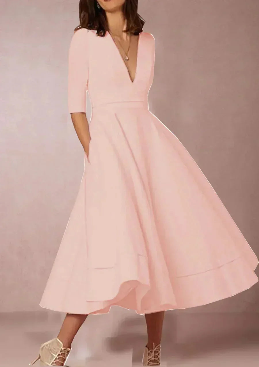 Flared A-line midi dress side view