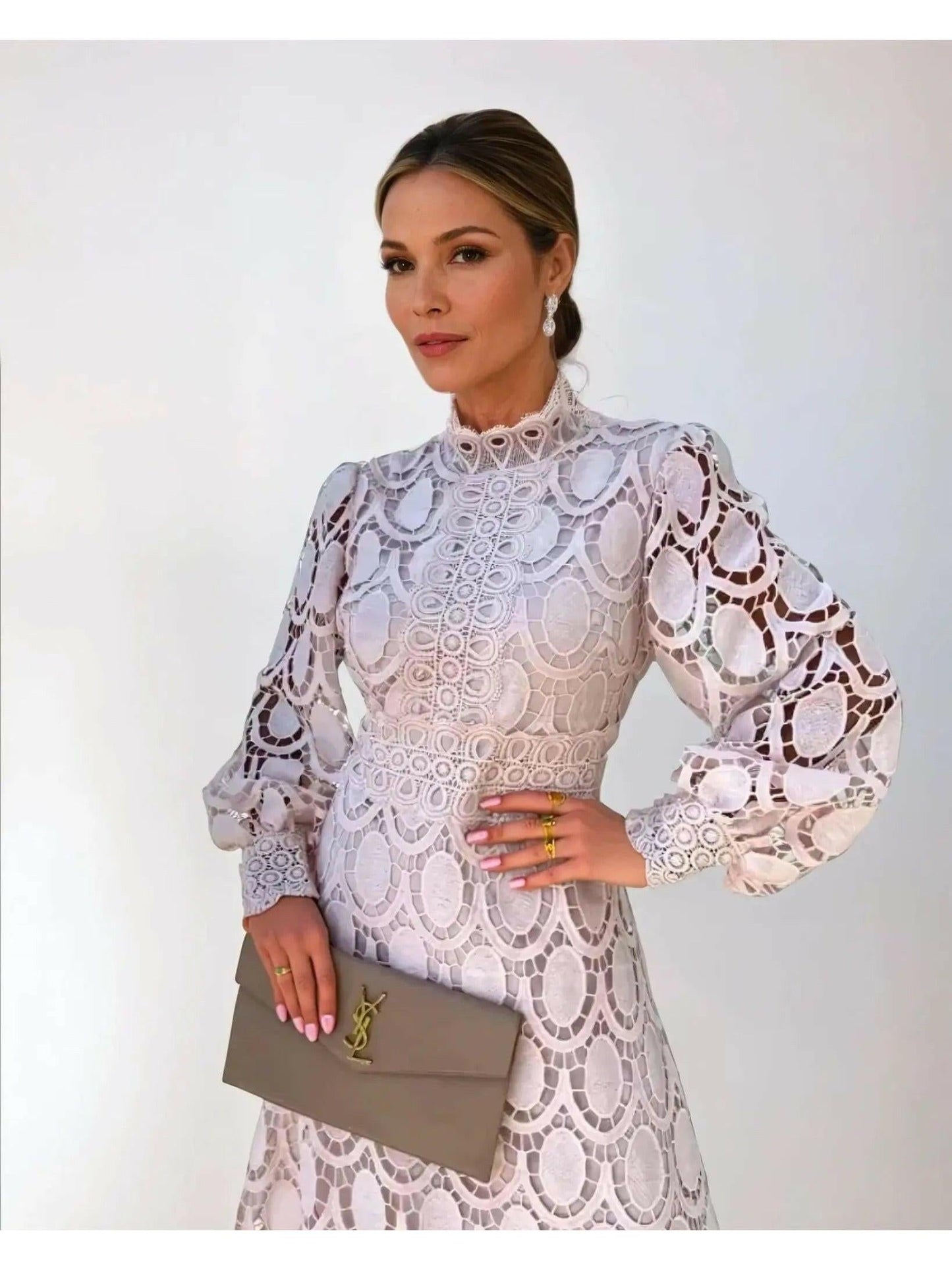 Ismay women's long-sleeve lace mock-neck midi dress