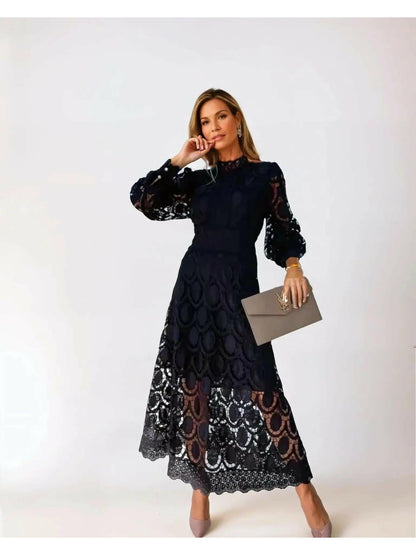 Ismay women's long-sleeve lace mock-neck midi dress