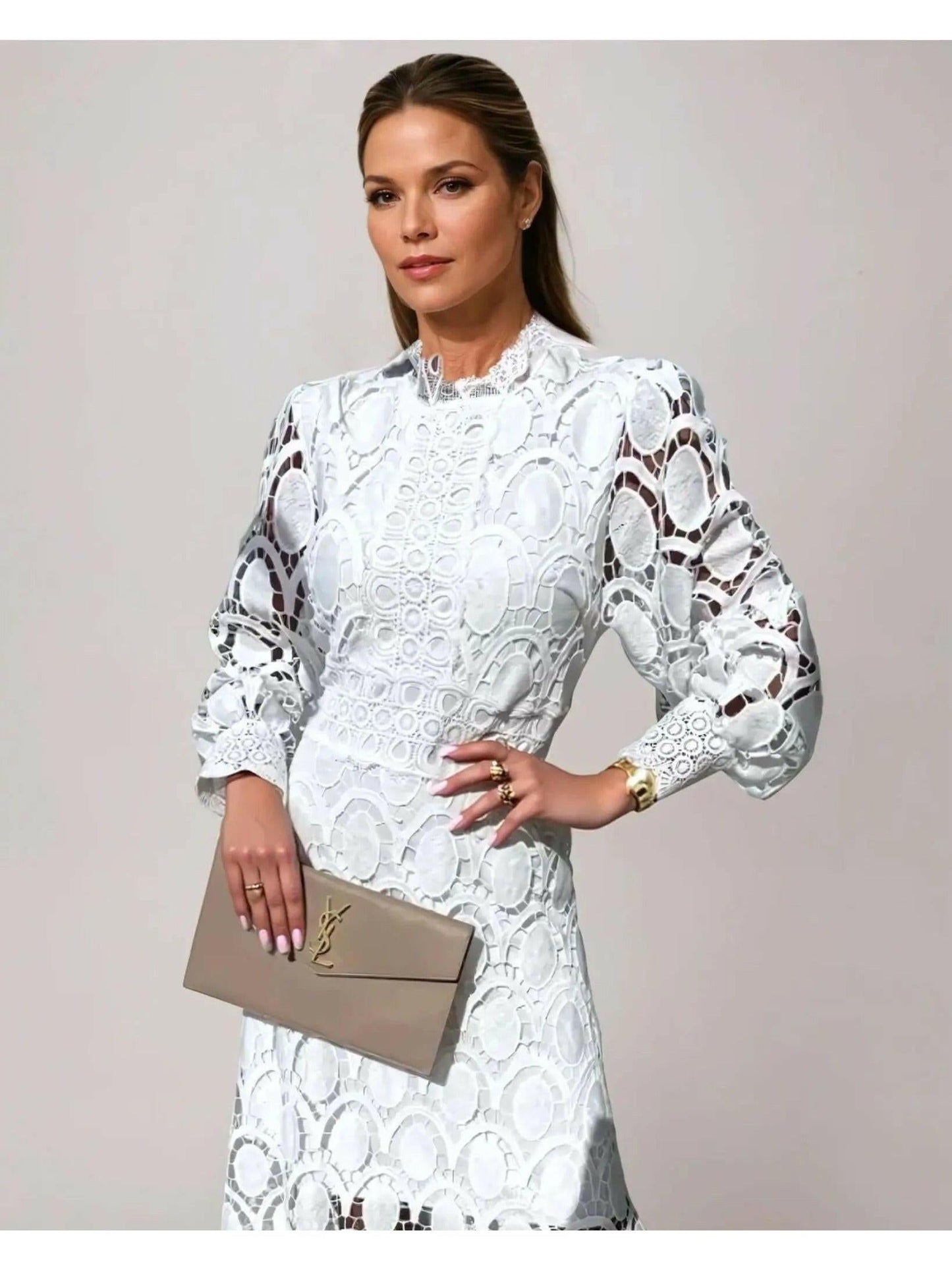 Ismay women's long-sleeve lace mock-neck midi dress