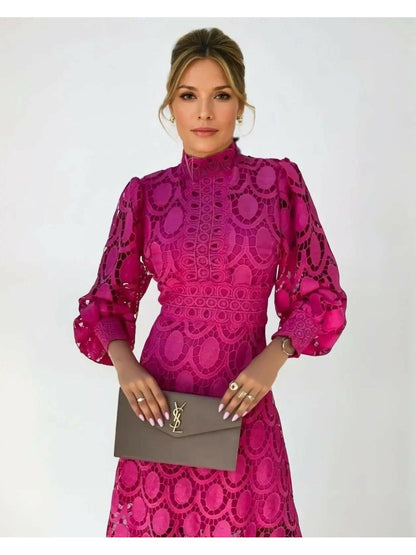 Ismay women's long-sleeve lace mock-neck midi dress