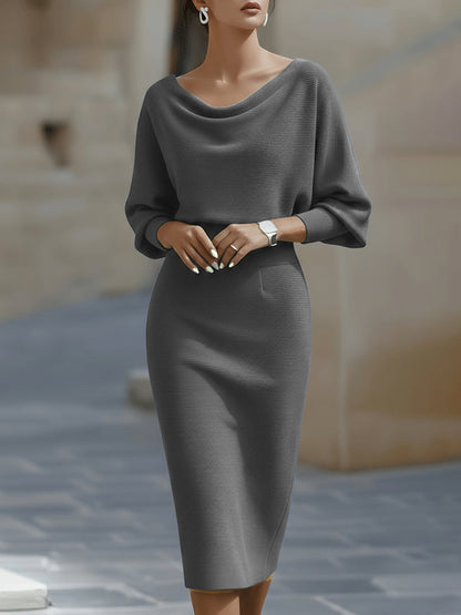 Cowl neck midi dress, side view