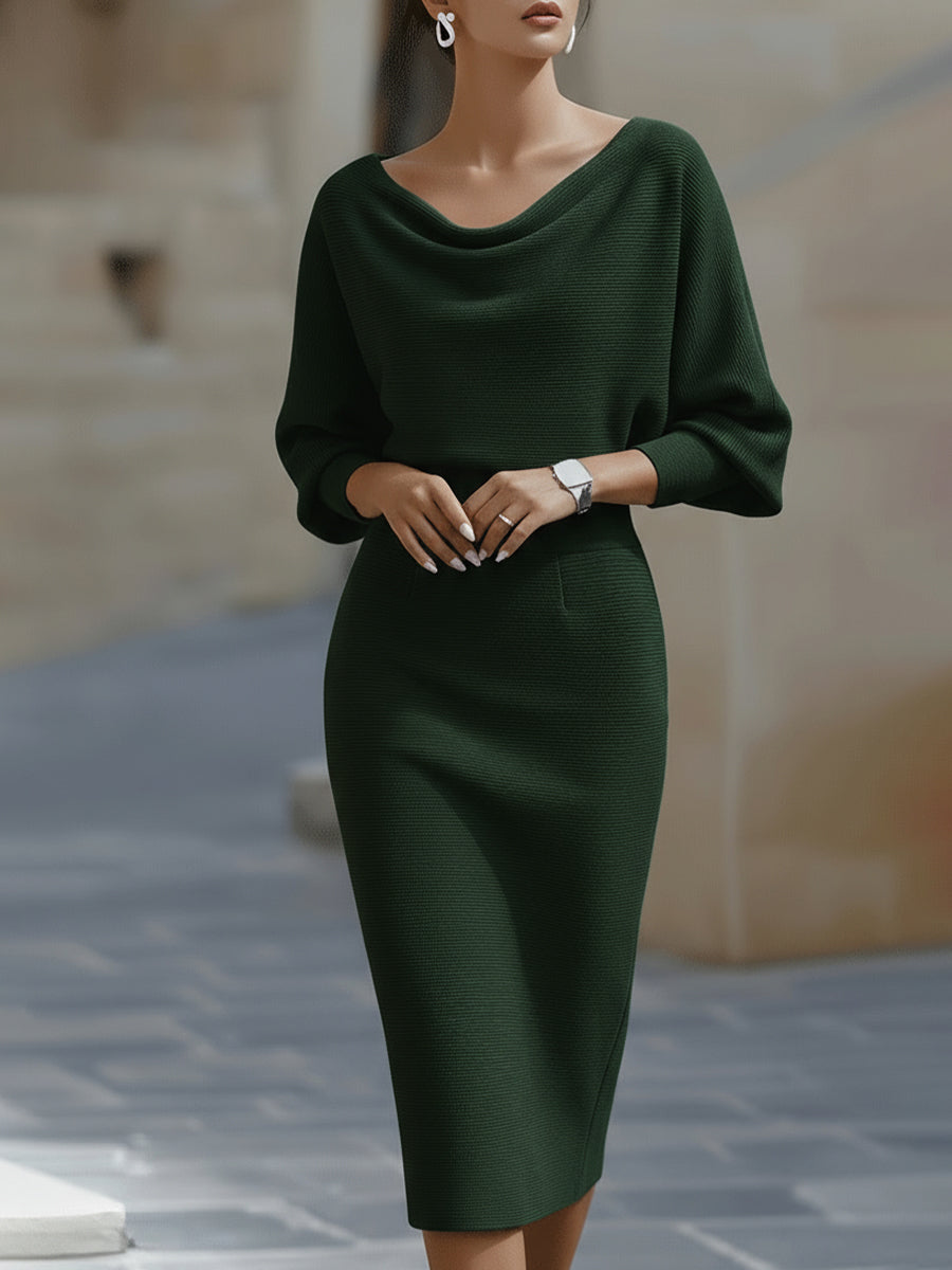Fitted cowl neck dress, back view