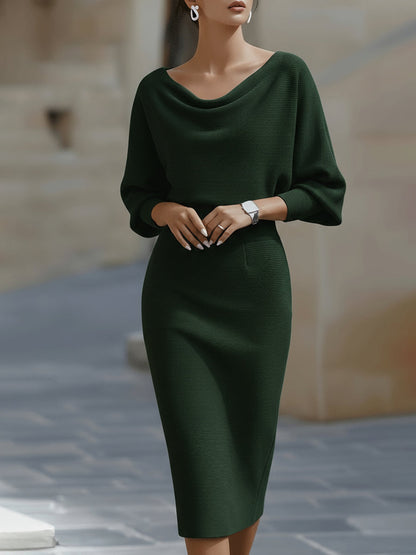 Fitted cowl neck dress, back view