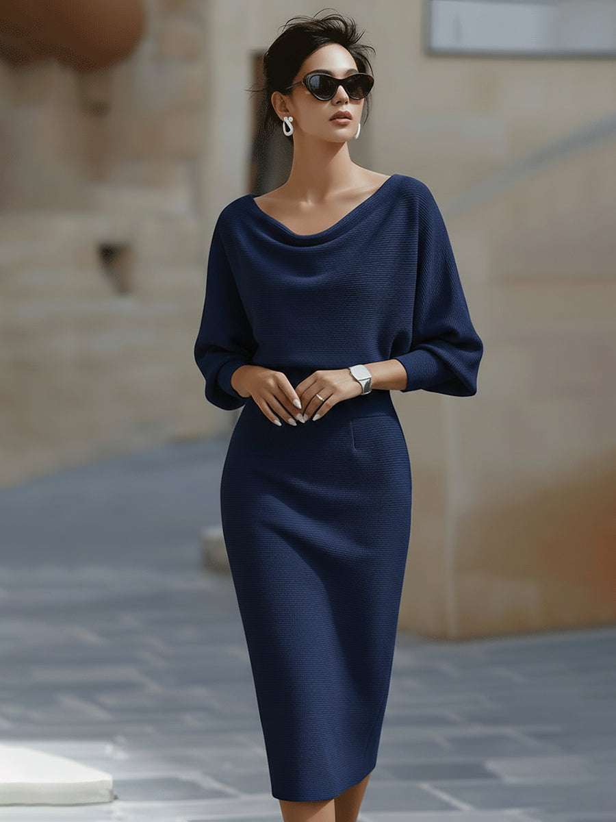 Cowl neck midi dress shown on model