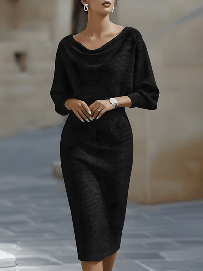 Cowl neck long sleeve dress, styled view