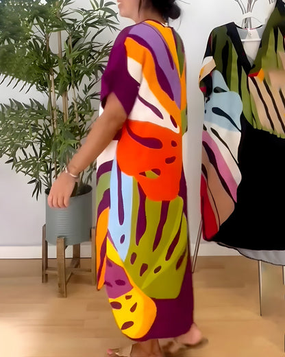 Della | Abstract Print V-Neck Midi Dress