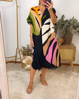Abstract print V-neck midi dress