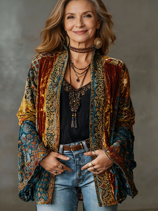 Rosalind boho print longline kimono jacket for women