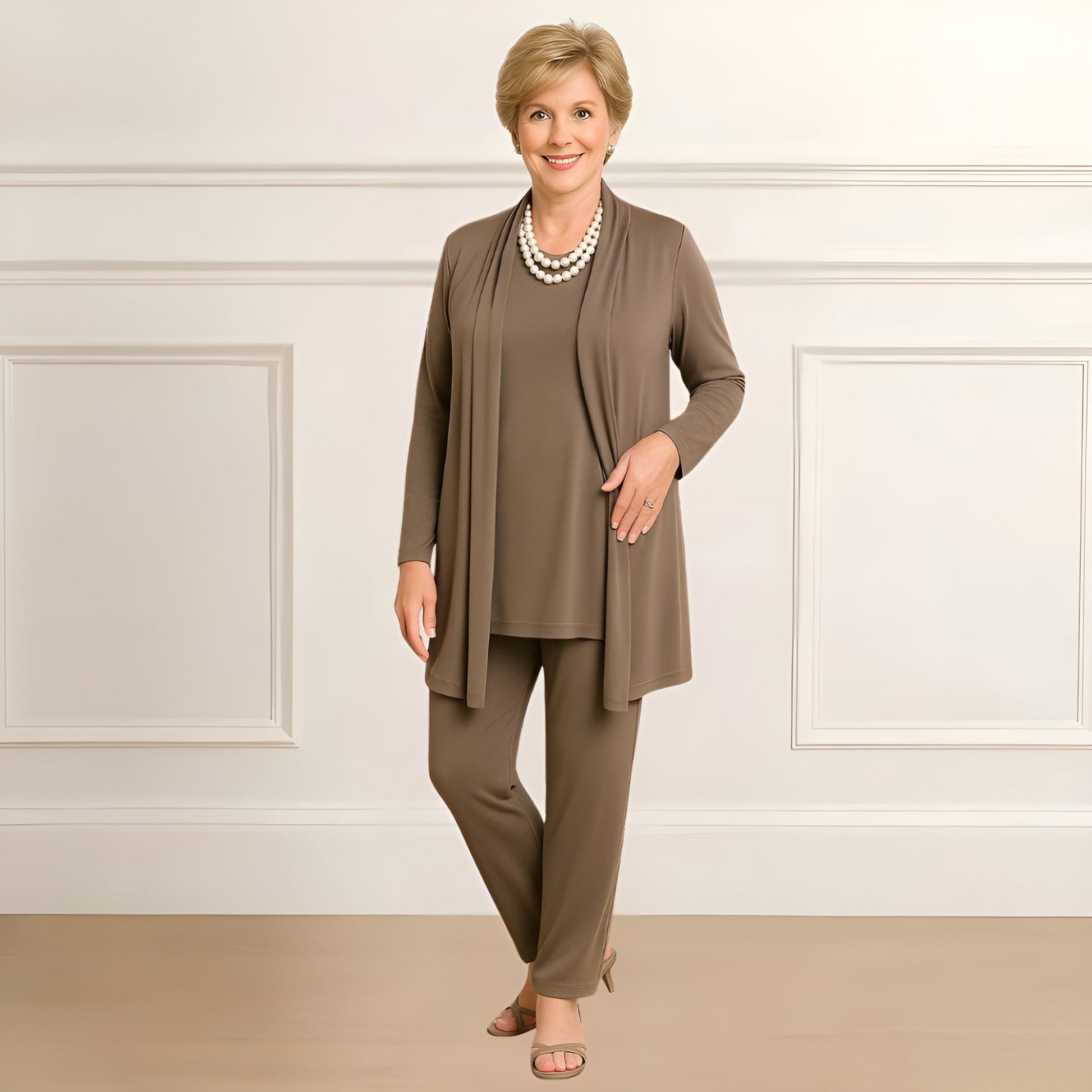 Cardigan top and pants three-piece set