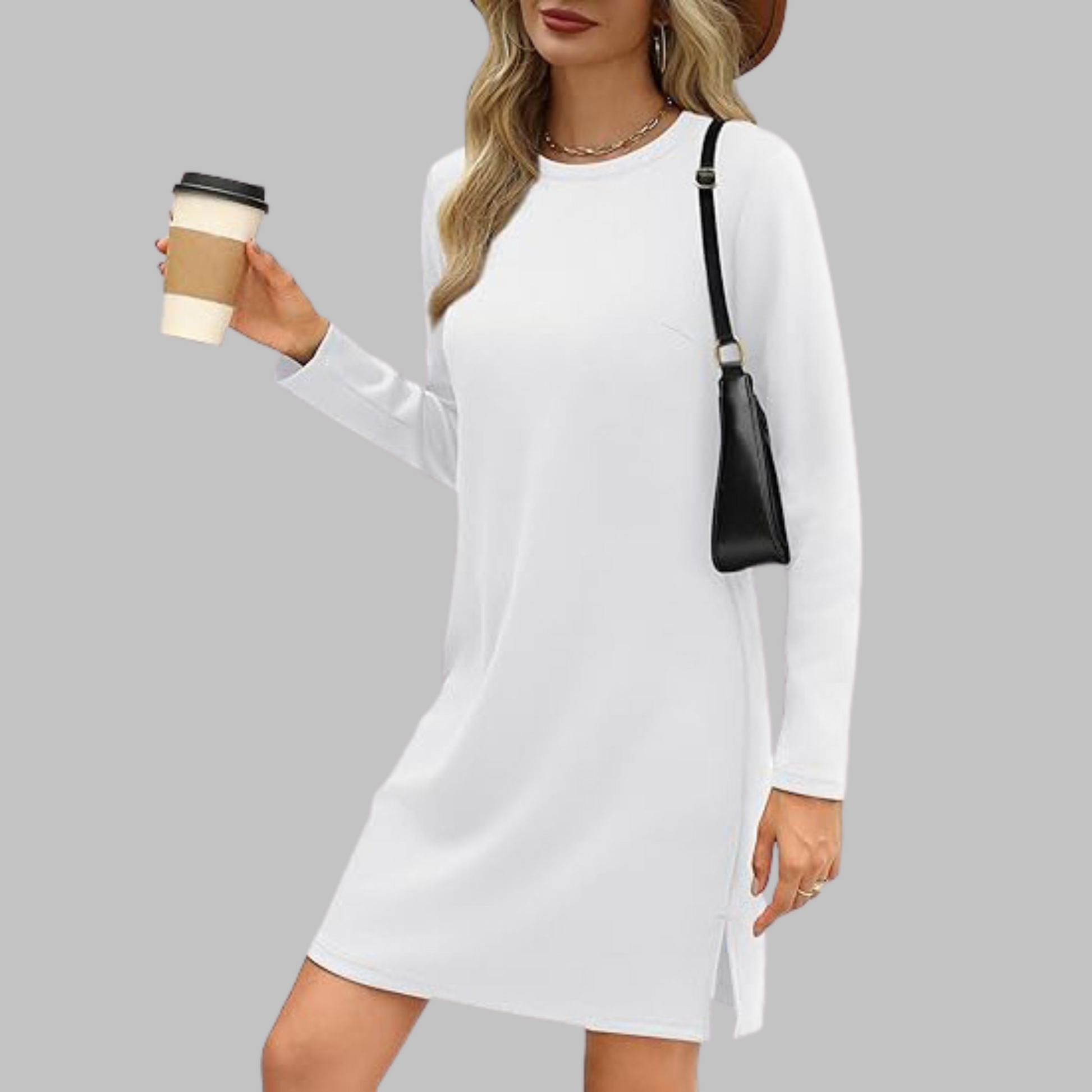 Rowanne long-sleeve round-neck dress for women