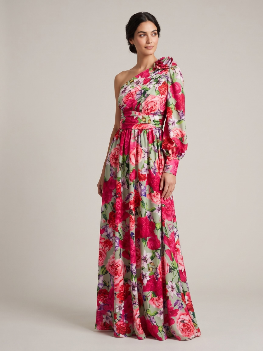 Saskia | One Shoulder Floral Puff Sleeve Maxi Dress