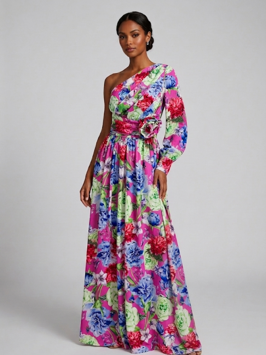 Saskia | One Shoulder Floral Puff Sleeve Maxi Dress