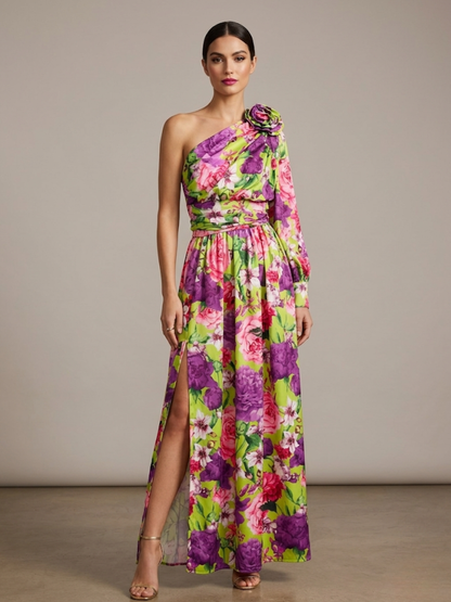 Saskia | One Shoulder Floral Puff Sleeve Maxi Dress