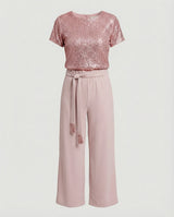 Sadie sequin top and wide-leg trouser two-piece set, front view