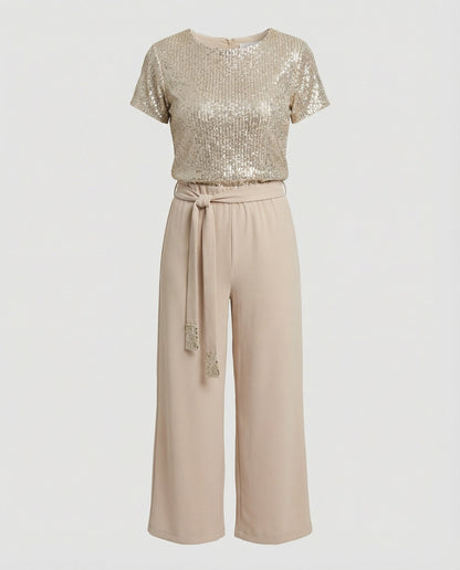 Sequin top and wide-leg trouser two-piece set, product only view