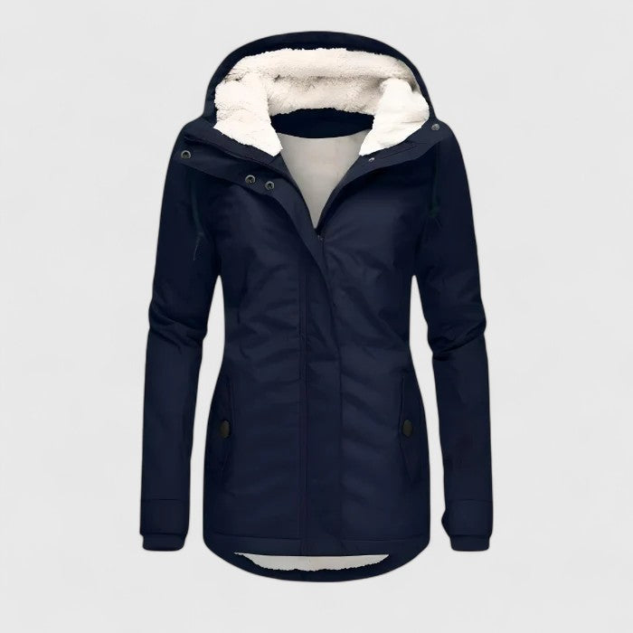 Sally hooded lined rain jacket, front view