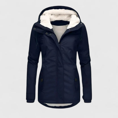 Sally hooded lined rain jacket, front view