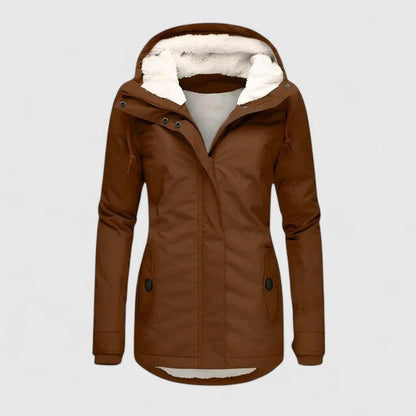 Hooded lined rain jacket, back view
