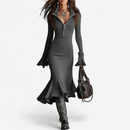 Leocadia zip-collar ribbed midi sweater dress for women