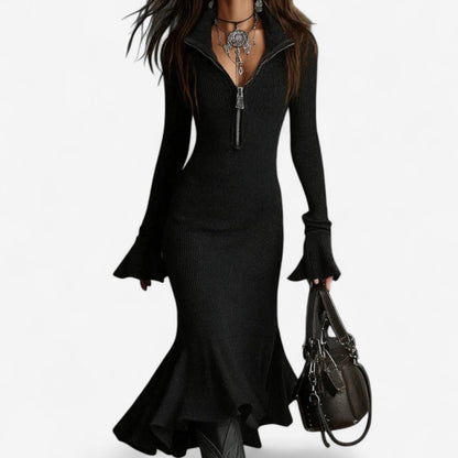 Leocadia zip-collar ribbed midi sweater dress, view 4