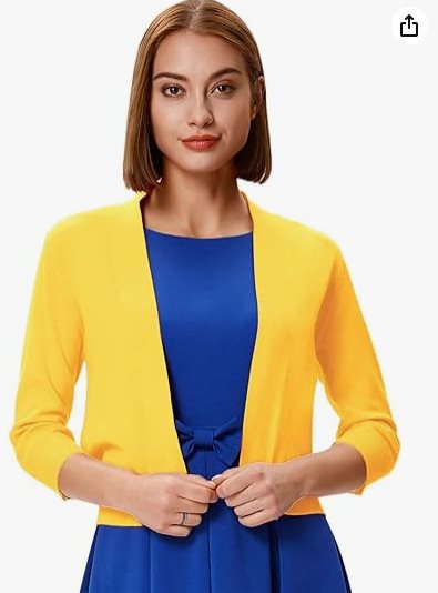 Open-front three-quarter sleeve cardigan, final view