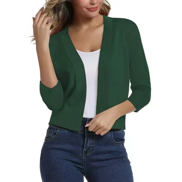 Three-quarter sleeve cardigan, side view