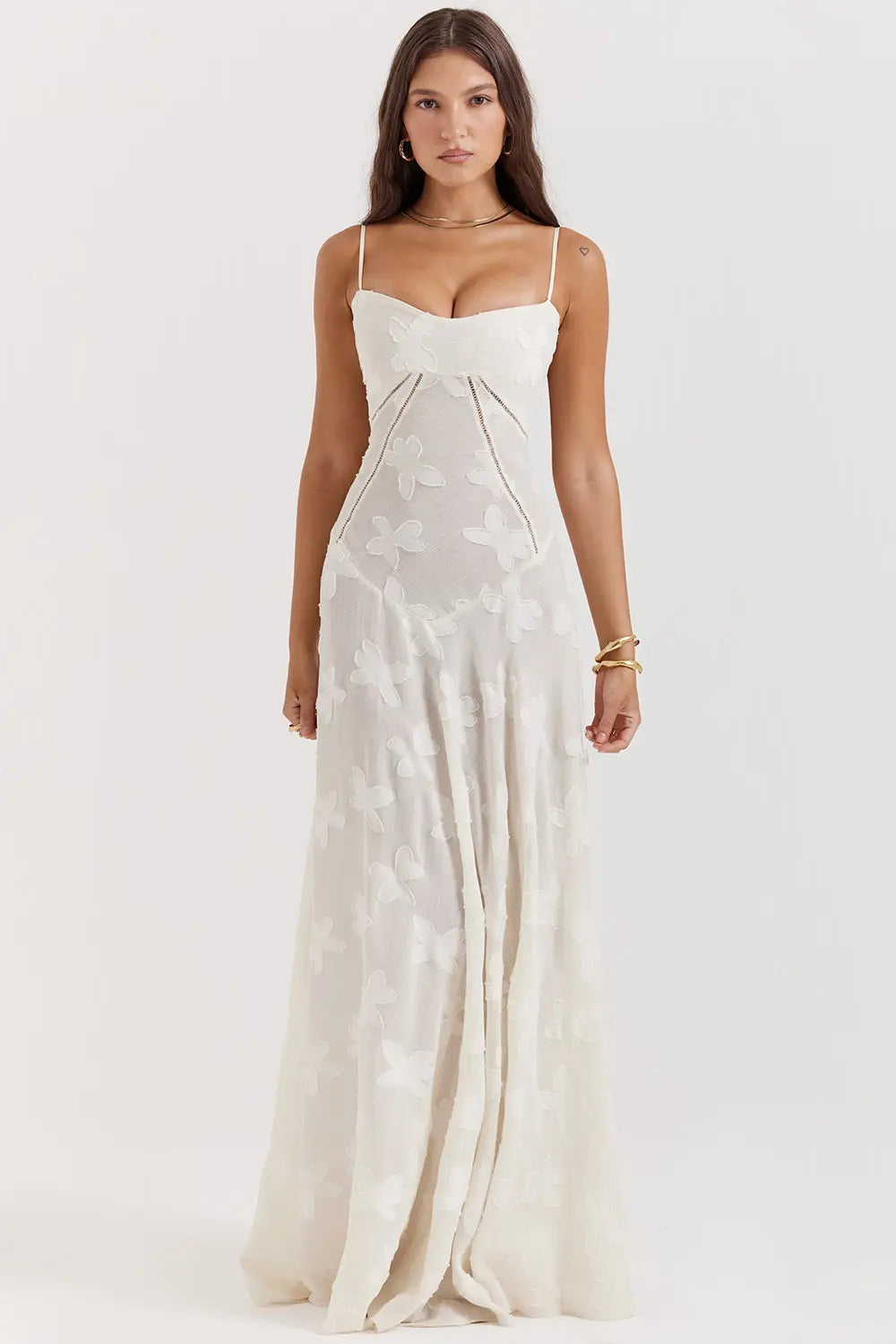 Open-back floral summer maxi dress front view