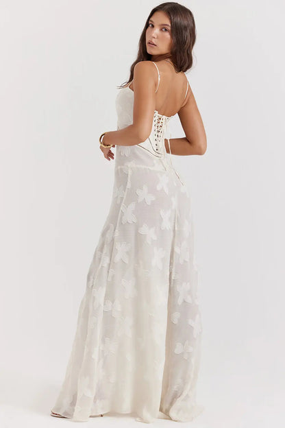 Susannah | Lace-Up Open-Back Floral Maxi Dress