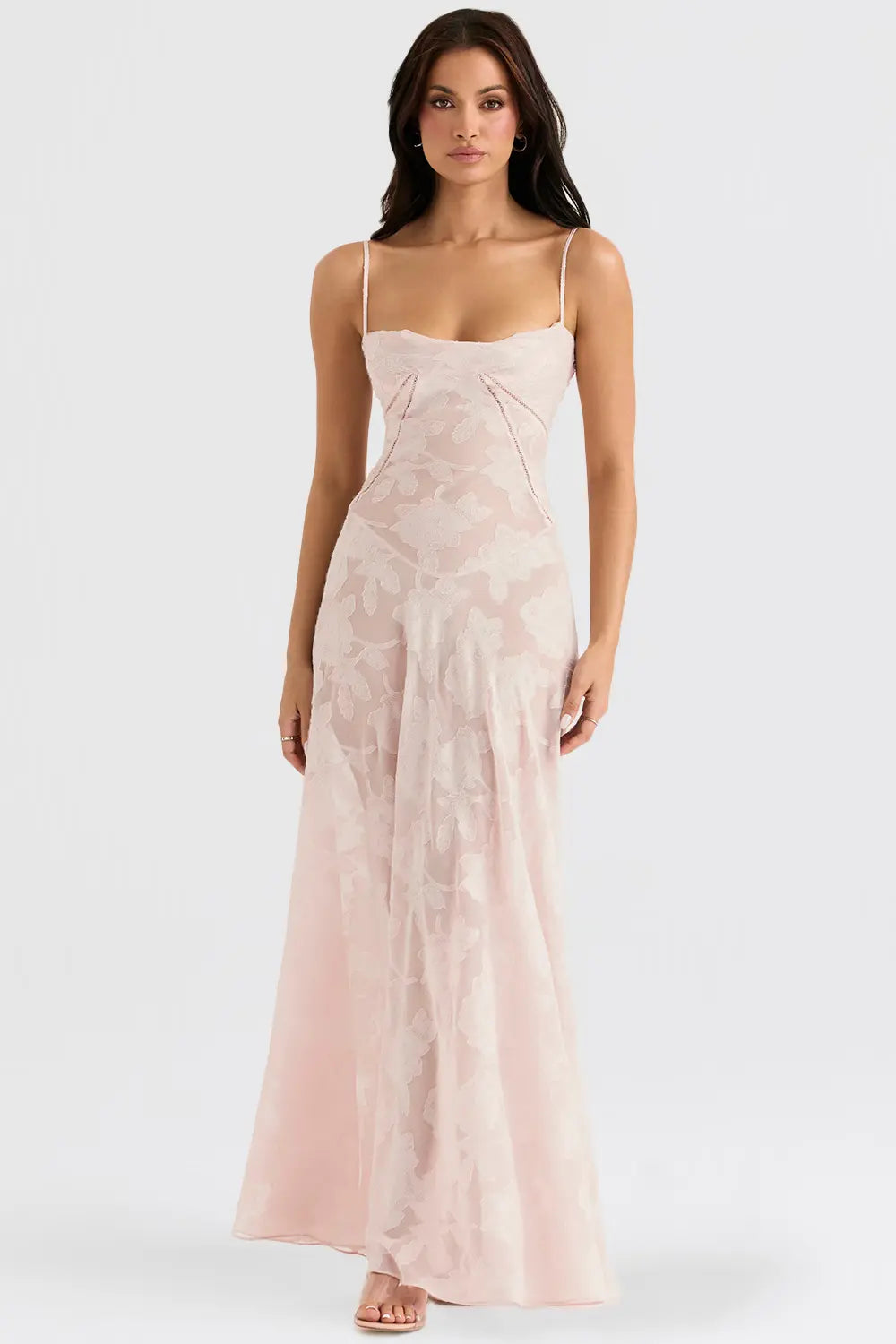 Lace-up open-back floral maxi dress