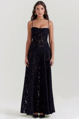 Floral open-back maxi dress with lace-up back