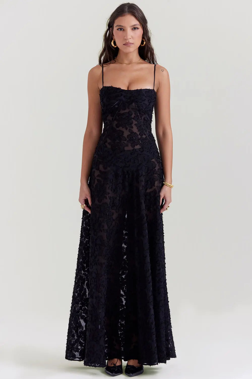 Floral open-back maxi dress with lace-up back